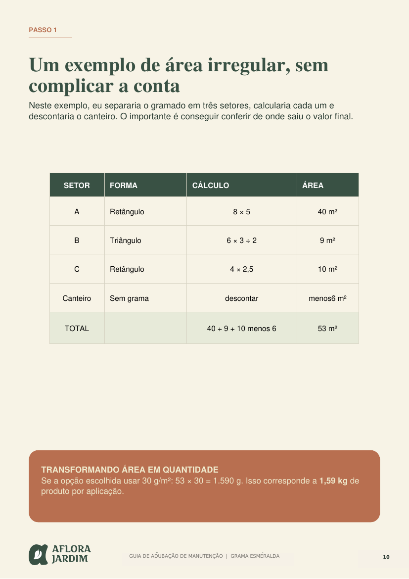 Página do guia com exemplo de cálculo